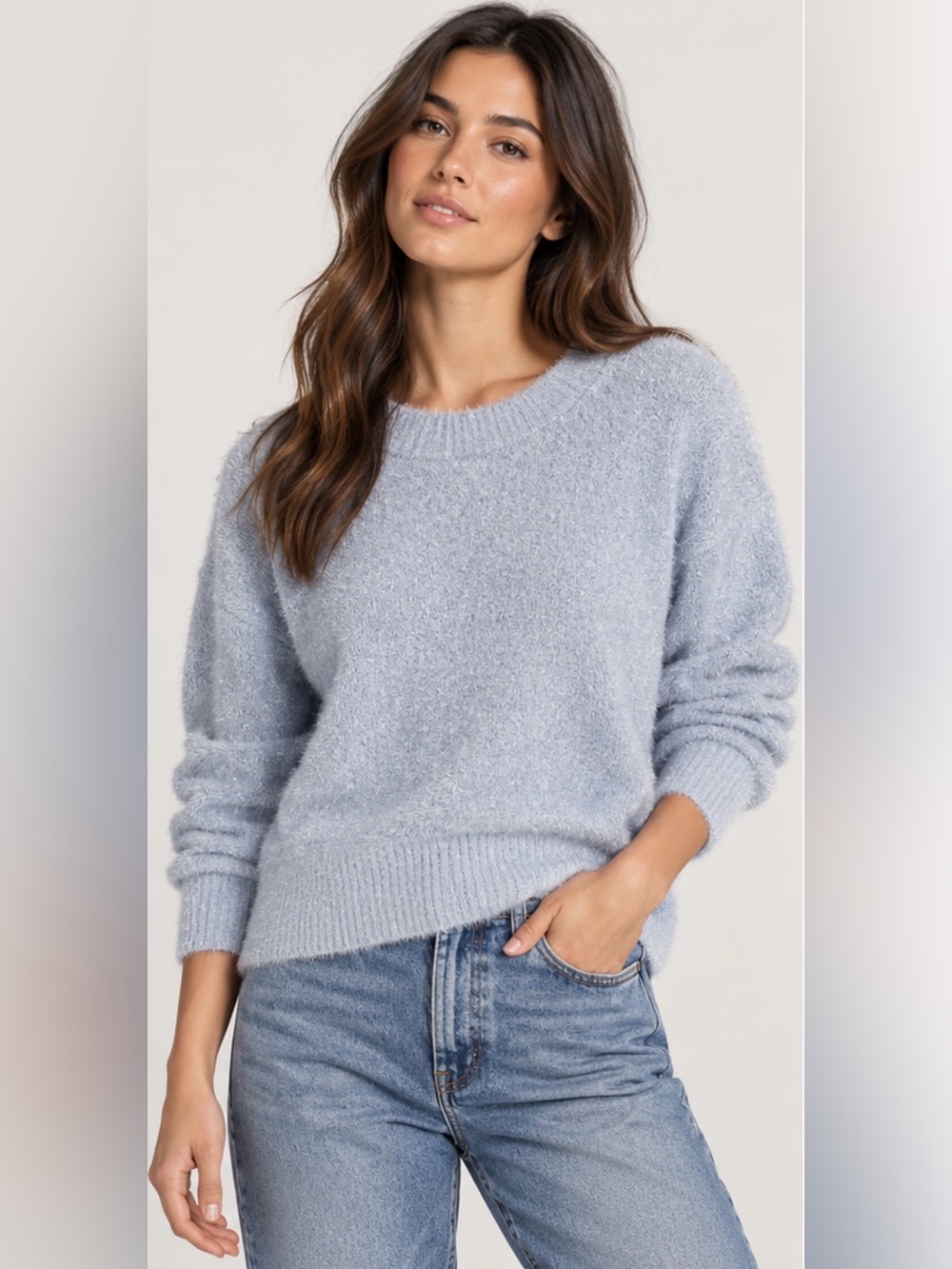 Hippie Rose Fuzzy Metallic Sweater Blue Gray Soft Knit Medium